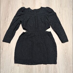 EXPRESS Black Lace Cutout Puff Sleeve Mini Dress Womens XL Lined Cocktail Zipper